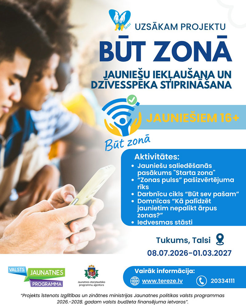 Uzsākam projektu “Būt zonā”- jauniešu iekļaušana un dzīvesspēka stiprināšana!